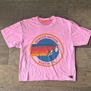 Aviator Nation-Signature Austin,TX Boyfriend Tee-Neon Pink